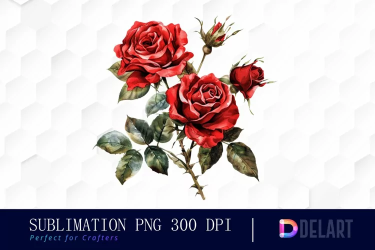 Vintage Painted Red Roses Watercolor Clipart