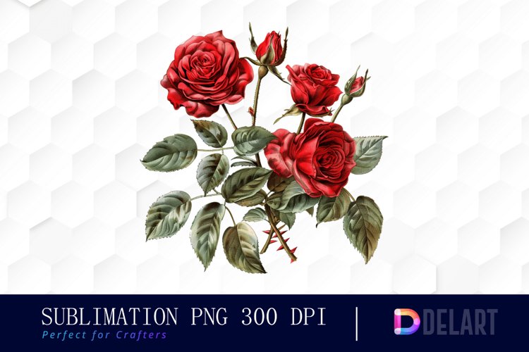 Vintage Painted Red Roses Watercolor Clipart