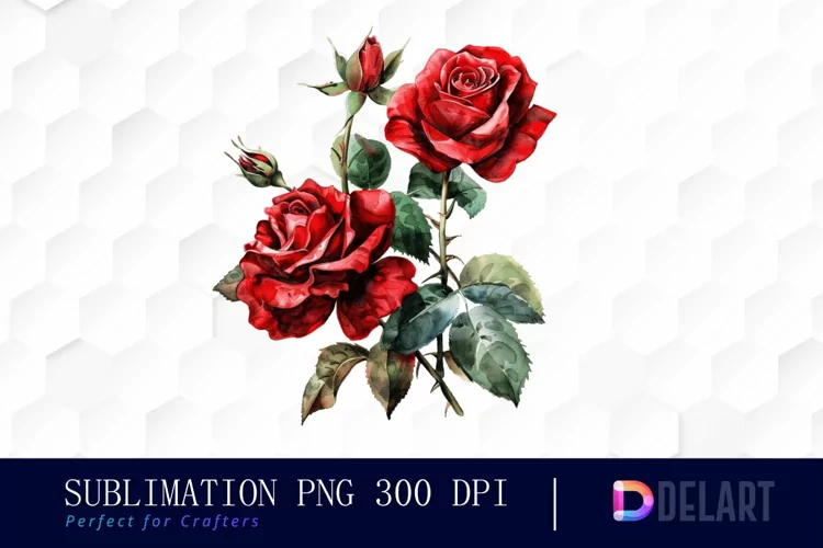 Vintage Painted Red Roses Watercolor Clipart