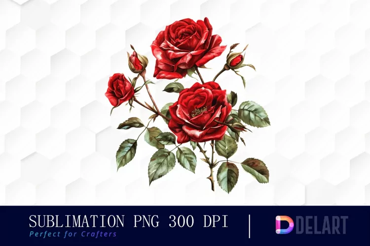 Vintage Painted Red Roses Watercolor Clipart