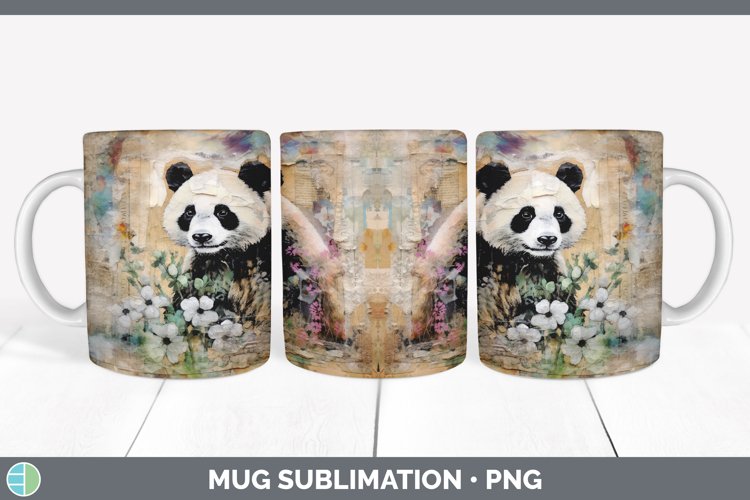 Vintage Panda Bear Mug Wrap | Sublimation Coffee Cup Designs