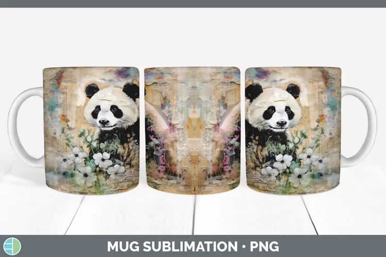 Vintage Panda Bear Mug Wrap | Sublimation Coffee Cup Designs