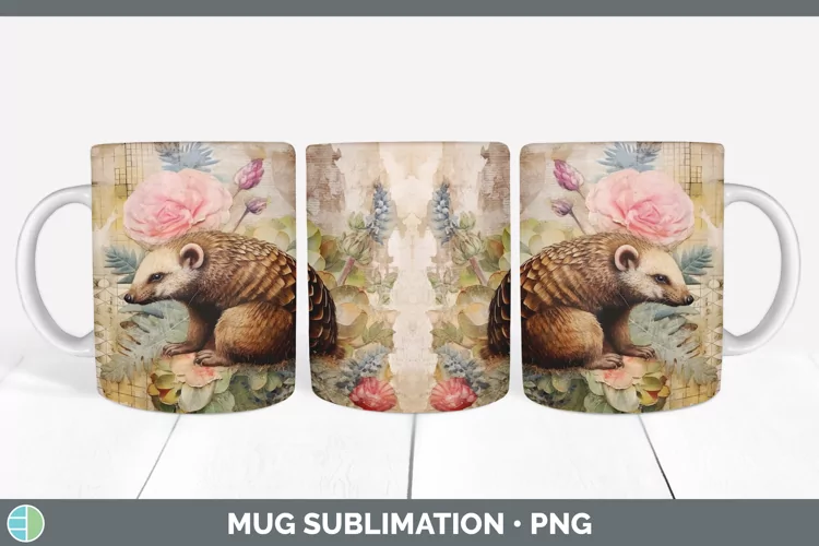 Vintage Pangolin Mug Wrap | Sublimation Coffee Cup Designs