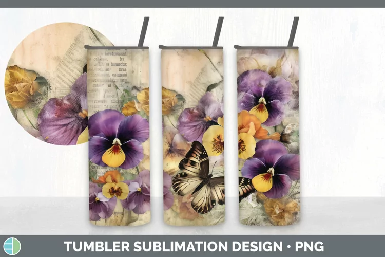 Vintage Pansy Flowers Tumbler | Sublimation 20 oz Skinny Tum