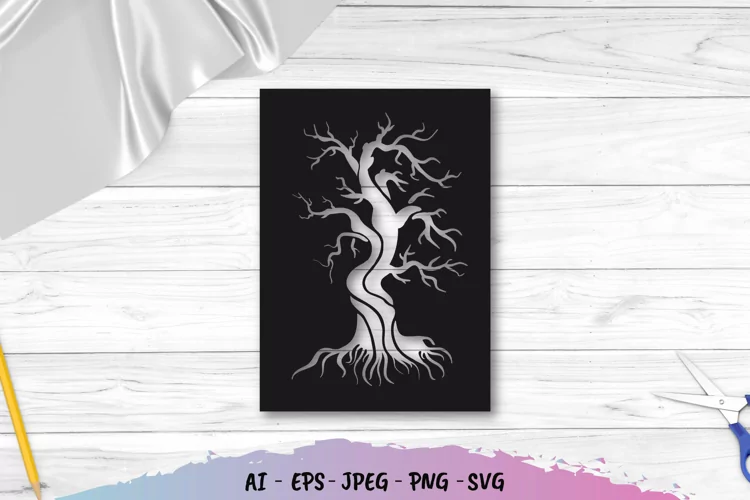 Vintage Creepy Dry Tree Stencil Papercut