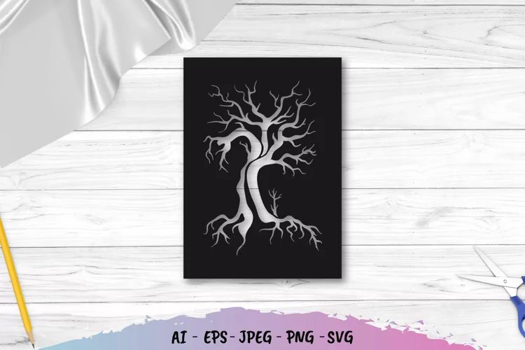 Vintage Creepy Dry Tree Stencil Papercut