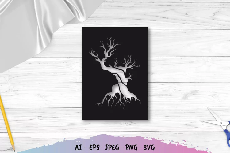 Vintage Creepy Dry Tree Stencil Papercut