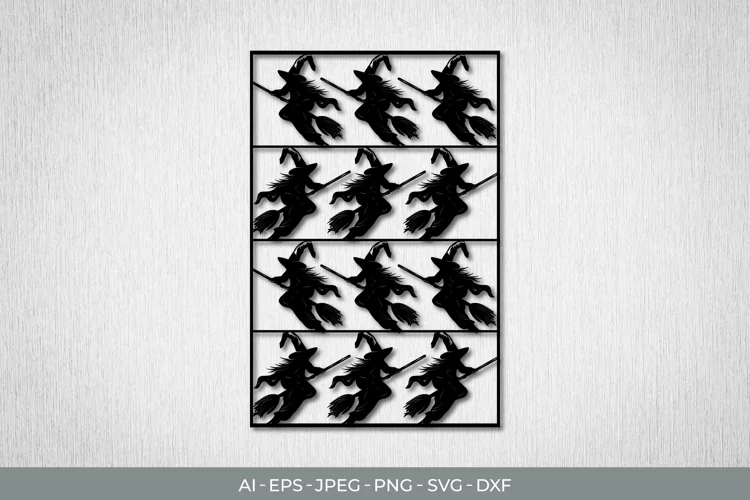 Vintage Papercut Stencil Witch SVG