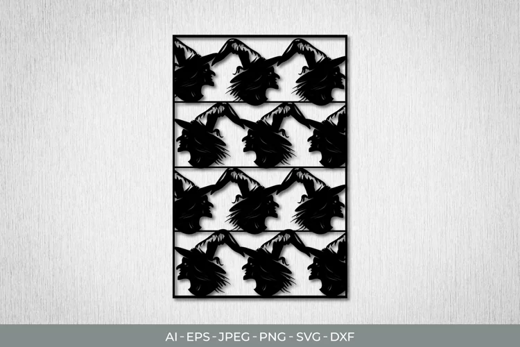 Vintage Papercut Stencil Witch SVG