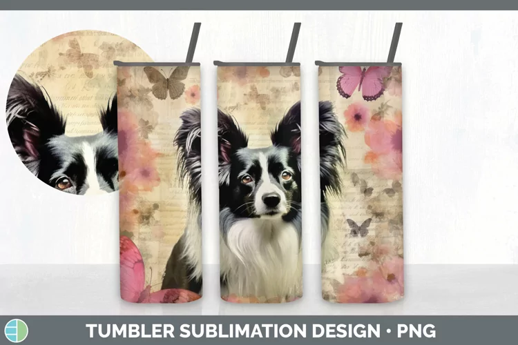 Vintage Papillon Dog Tumbler | Sublimation 20 oz Skinny Tumb