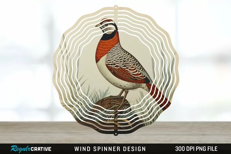 Vintage Partridge Bird Wind Spinner Sublimation PNG Design