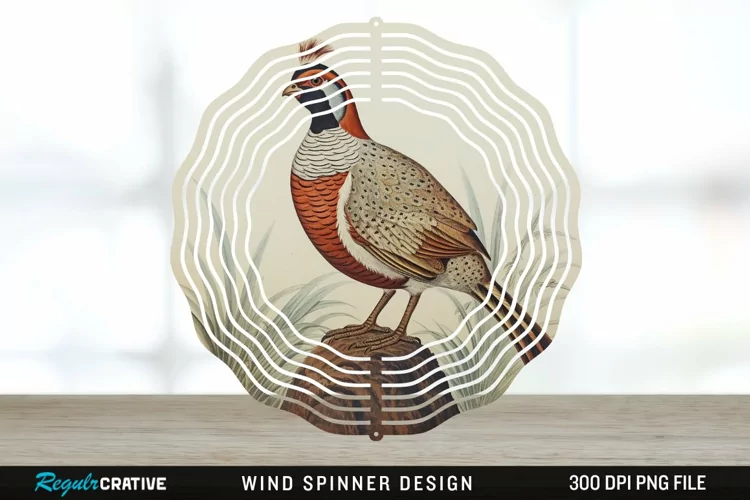 Vintage Partridge Bird Wind Spinner Sublimation PNG Design