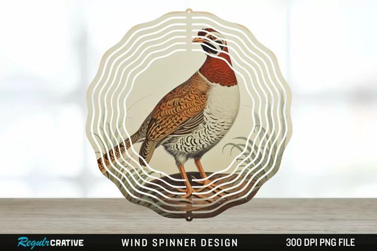 Vintage Partridge Bird Wind Spinner Sublimation PNG Design