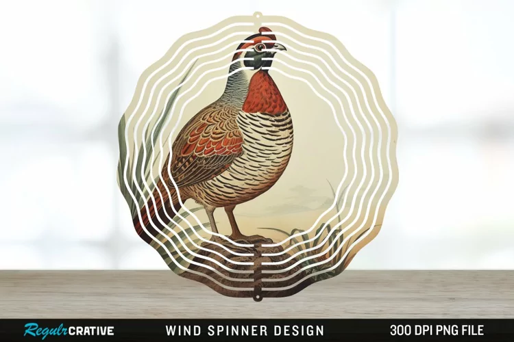 Vintage Partridge Bird Wind Spinner Sublimation PNG Design