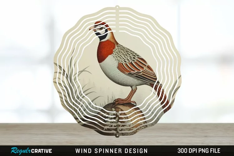 Vintage Partridge Bird Wind Spinner Sublimation PNG Design