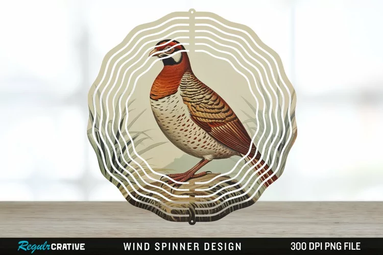 Vintage Partridge Bird Wind Spinner Sublimation PNG Design