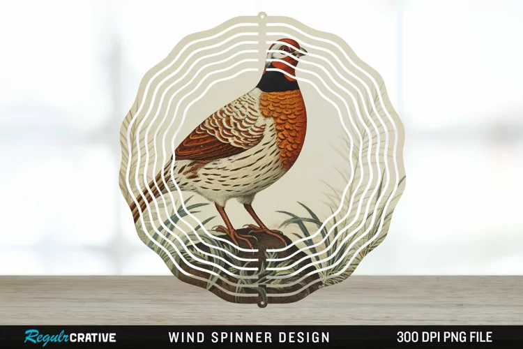 Vintage Partridge Bird Wind Spinner Sublimation PNG Design