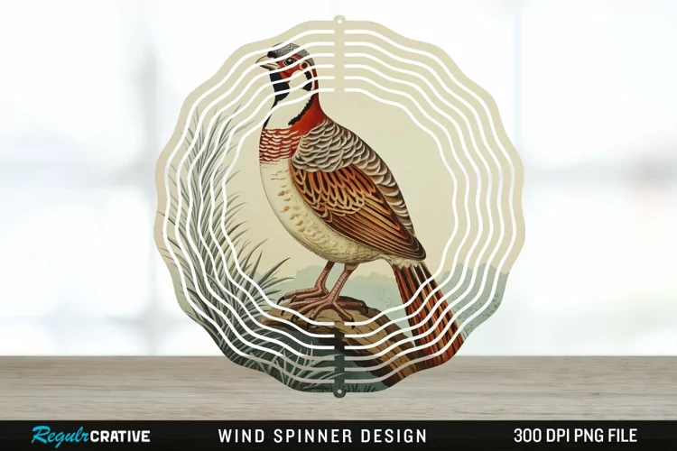 Vintage Partridge Bird Wind Spinner Sublimation PNG Design