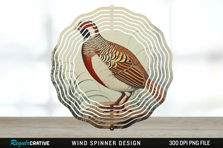 Vintage Partridge Bird Wind Spinner Sublimation PNG Design