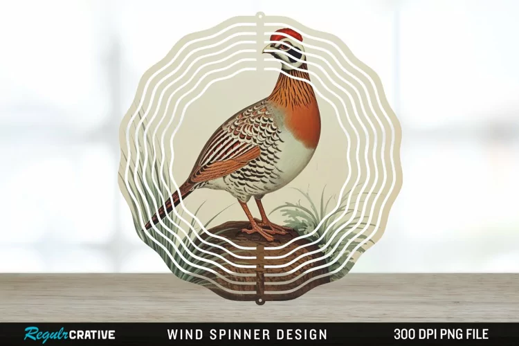 Vintage Partridge Bird Wind Spinner Sublimation PNG Design