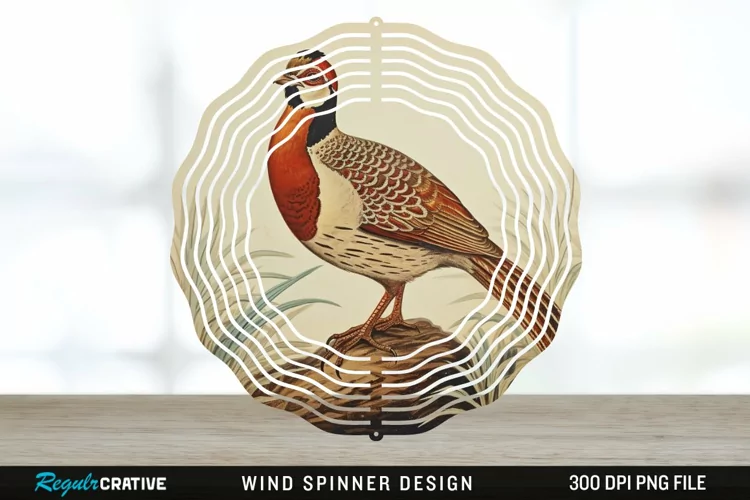 Vintage Partridge Bird Wind Spinner Sublimation PNG Design
