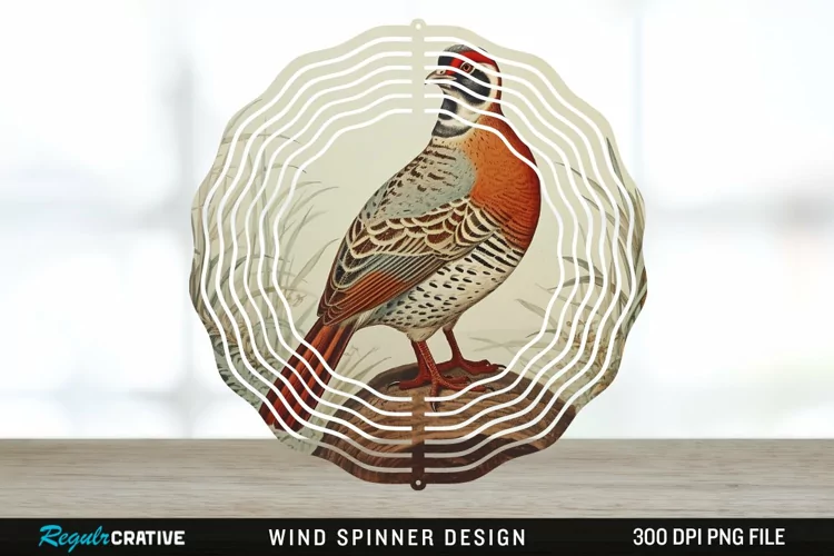 Vintage Partridge Bird Wind Spinner Sublimation PNG Design
