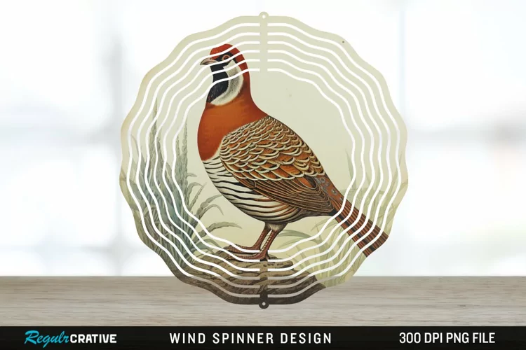 Vintage Partridge Bird Wind Spinner Sublimation PNG Design