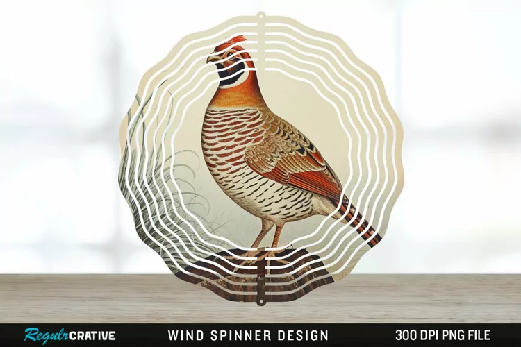 Vintage Partridge Bird Wind Spinner Sublimation PNG Design