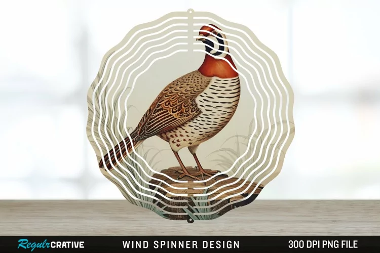 Vintage Partridge Bird Wind Spinner Sublimation PNG Design