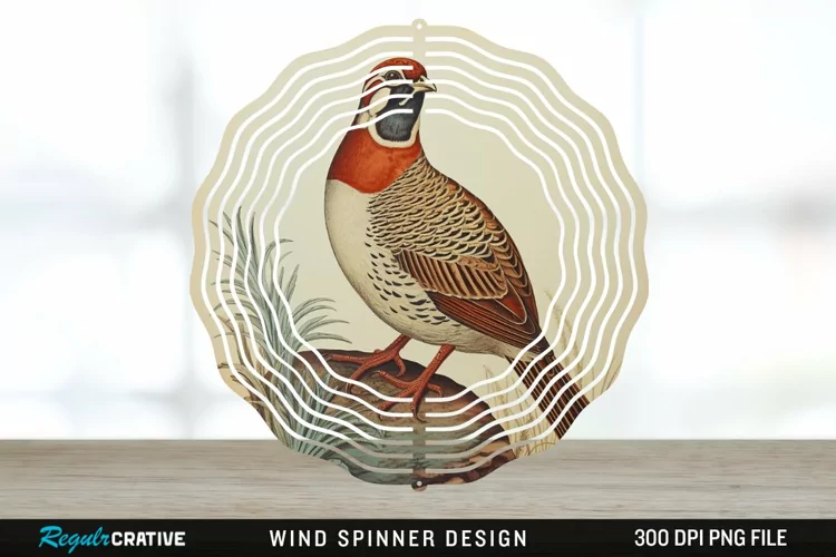 Vintage Partridge Bird Wind Spinner Sublimation PNG Design