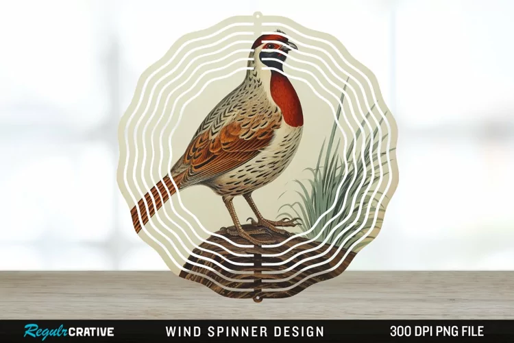 Vintage Partridge Bird Wind Spinner Sublimation PNG Design