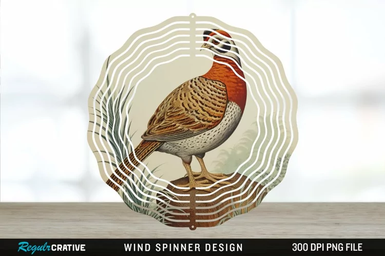 Vintage Partridge Bird Wind Spinner Sublimation PNG Design