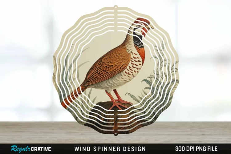 Vintage Partridge Bird Wind Spinner Sublimation PNG Design