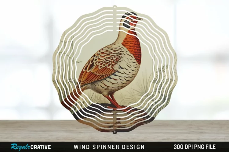 Vintage Partridge Bird Wind Spinner Sublimation PNG Design