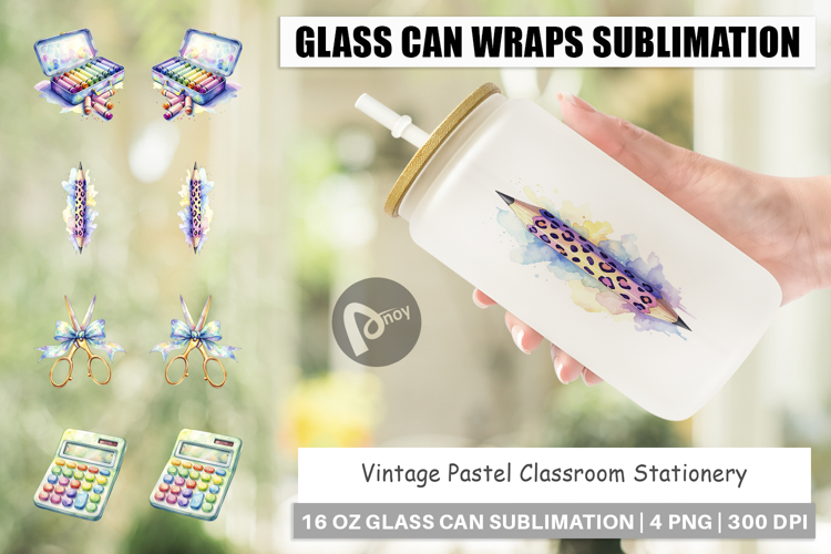 Vintage Pastel Classroom Glass Can