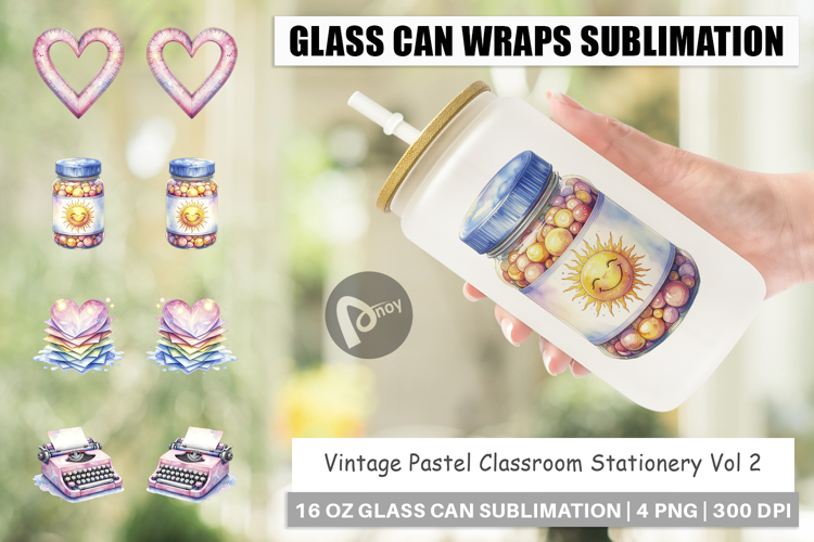 Vintage Pastel Classroom Glass Can