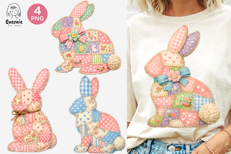 Vintage Patchwork Easter Bunny Cottagecore Spring