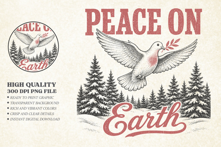 Vintage Peace On Earth Christmas Design PNG, Christmas PNG