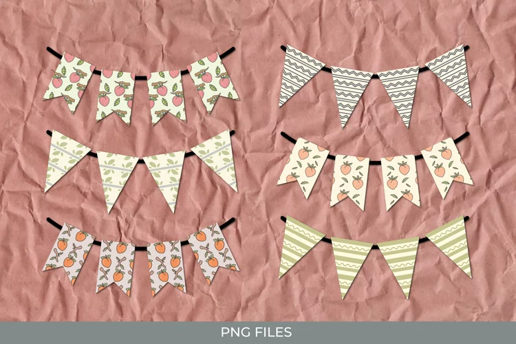 Vintage Peach Seamless Pattern Bunting Banner Sets