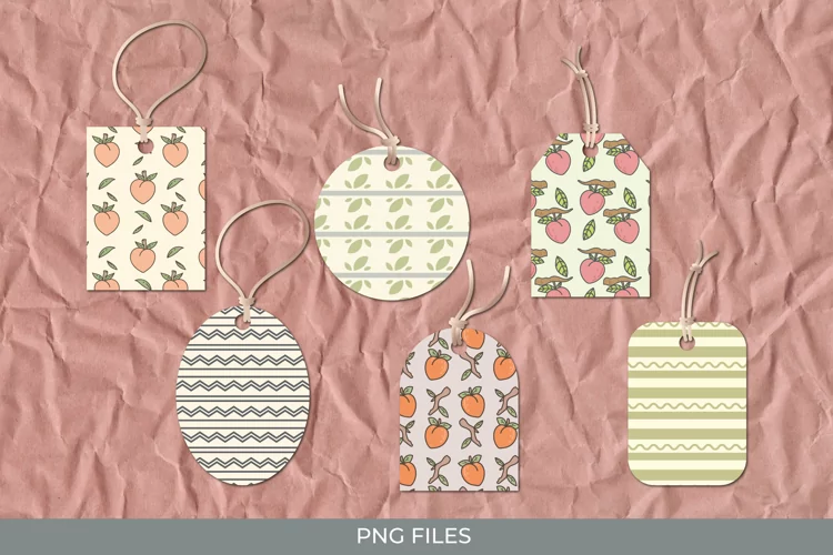 Vintage Peach Seamless Pattern Shaped Tags