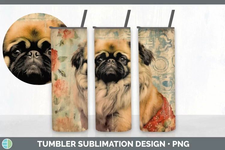 Vintage Pekingese Dog Tumbler | Sublimation 20 oz Skinny Tum