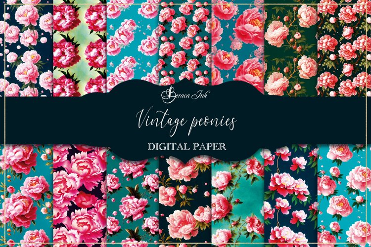 Vintage peonies digital paper, seamless pattern design