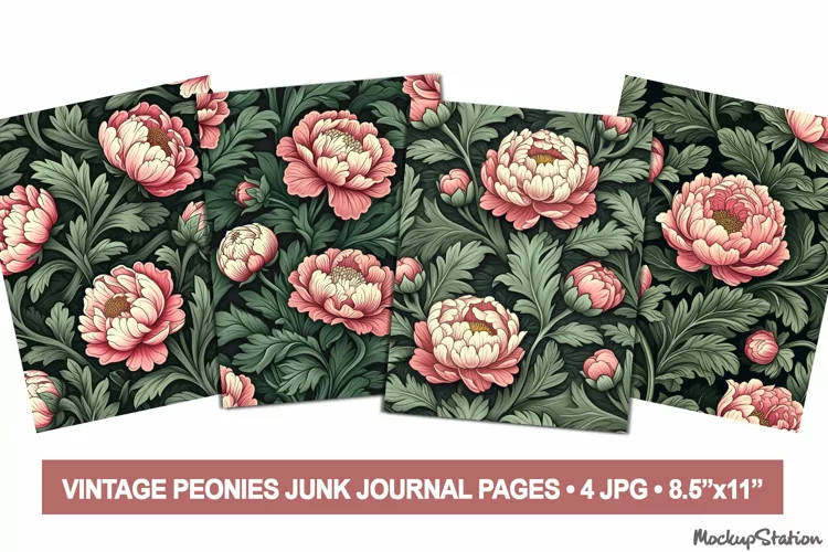 Vintage Flowers Junk Journal Pages | Peonies Backgrounds JPG