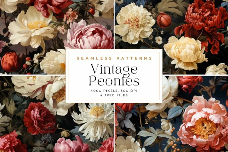 4 Vintage Peonies Pattern Background