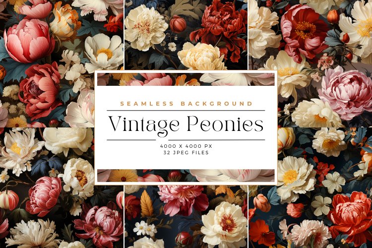 32 Vintage Peonies Pattern Background