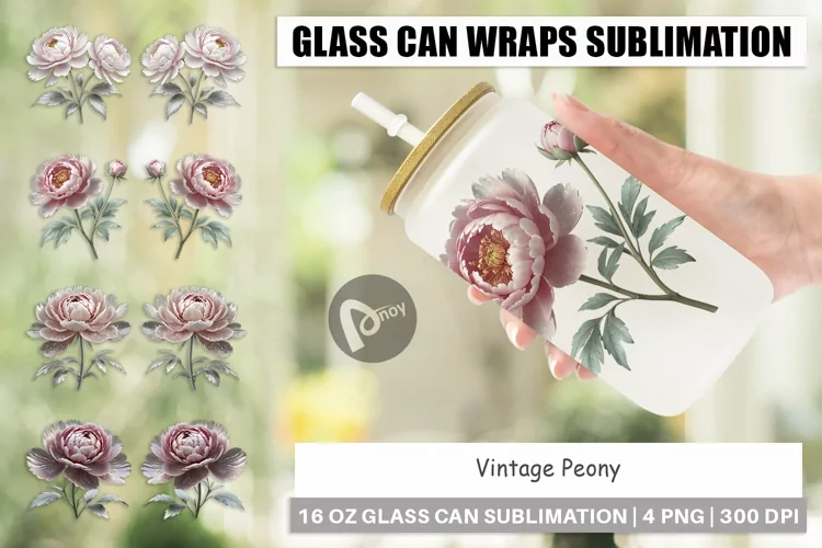 Glass Can Wraps Peony Sketch