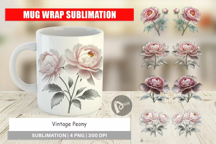 Mug Wrap Design Peony Sketch