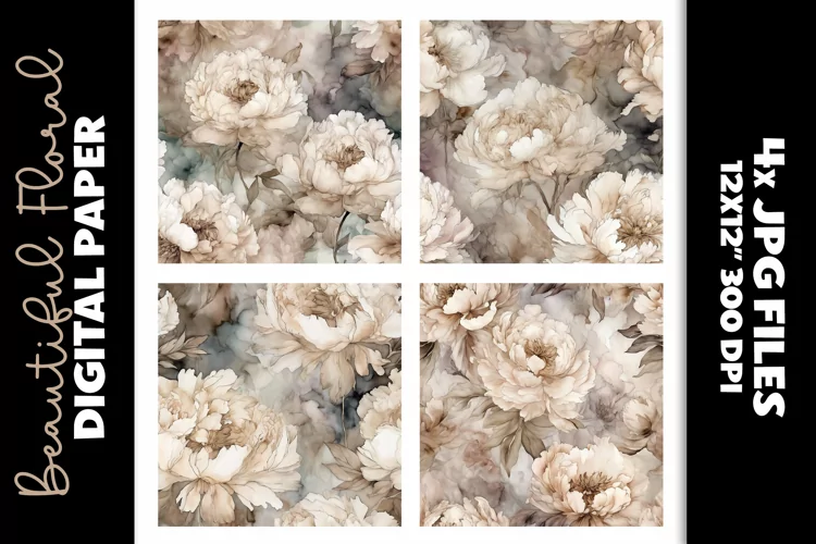 Cream Vintage Peonies Floral Paper Backgrounds