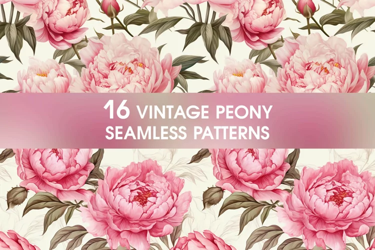 Retro peony seamless pattern | Vintage floral digital paper
