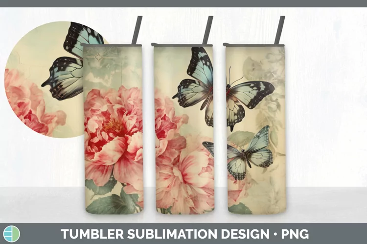 Vintage Peony Flowers Tumbler | Sublimation 20 oz Skinny Tum